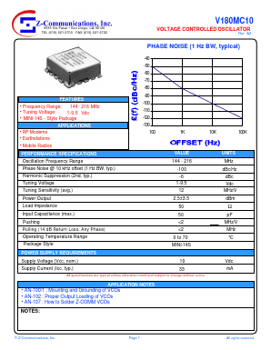 V180MC10 Datasheet PDF Z-Communications, Inc
