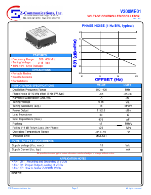 V300ME01 Datasheet PDF Z-Communications, Inc