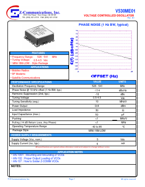 V530ME01 Datasheet PDF Z-Communications, Inc