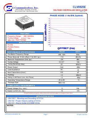 CLV0925E Datasheet PDF Z-Communications, Inc