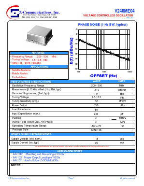 V240ME04 Datasheet PDF Z-Communications, Inc