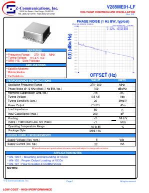V285ME01-LF Datasheet PDF Z-Communications, Inc