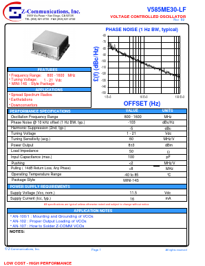 V585ME30-LF Datasheet PDF Z-Communications, Inc