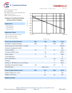 V585ME42-LF Datasheet PDF Z-Communications, Inc