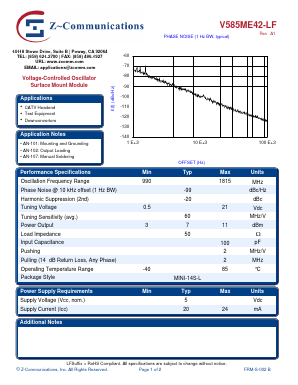 V585ME42-LF Datasheet PDF Z-Communications, Inc