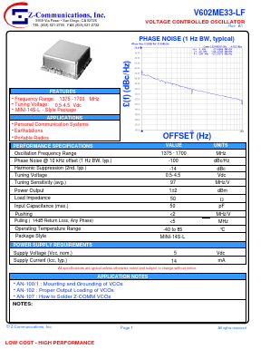 V602ME33-LF Datasheet PDF Z-Communications, Inc