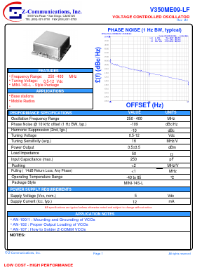 V350ME09-LF Datasheet PDF Z-Communications, Inc