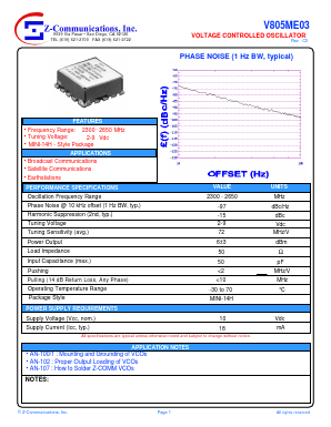 V805ME03 Datasheet PDF Z-Communications, Inc