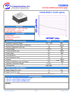 V582ME06 Datasheet PDF Z-Communications, Inc