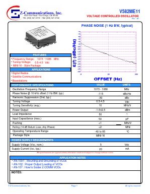 V582ME11 Datasheet PDF Z-Communications, Inc