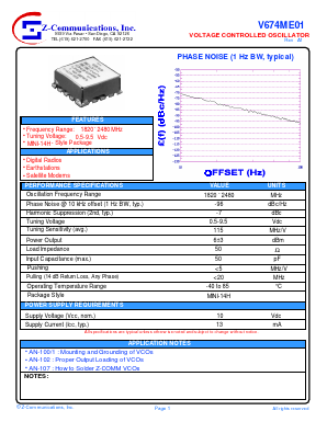 V674ME01 Datasheet PDF Z-Communications, Inc