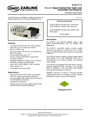 ZL60101 Datasheet PDF Zarlink Semiconductor Inc