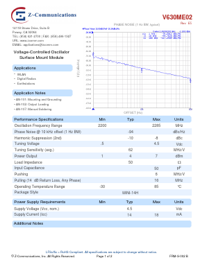 V630ME02 Datasheet PDF Z-Communications, Inc