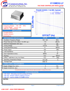 V110ME02-LF Datasheet PDF Z-Communications, Inc