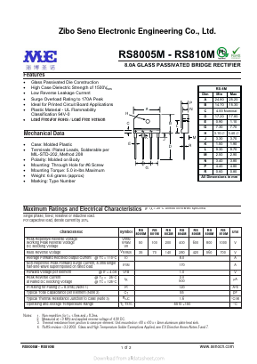 RS801M Datasheet PDF Zibo Seno Electronic Engineering Co.,Ltd