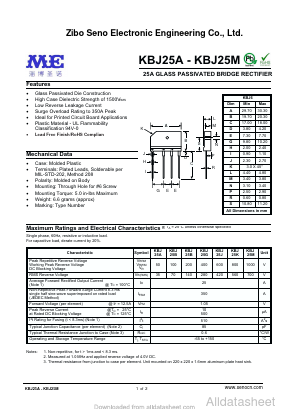 KBJ25A Datasheet PDF Zibo Seno Electronic Engineering Co.,Ltd