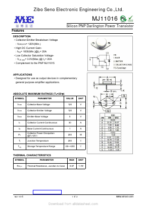 MJ11016 Datasheet PDF Zibo Seno Electronic Engineering Co.,Ltd