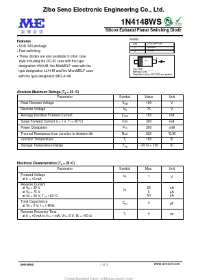 1N4148WS Datasheet PDF Zibo Seno Electronic Engineering Co.,Ltd