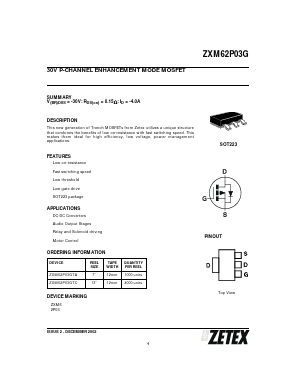 ZXM62P03GTC Datasheet PDF Zetex => Diodes