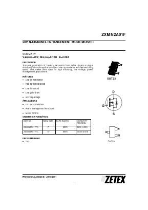 ZXMN2A01FTC Datasheet PDF Zetex => Diodes
