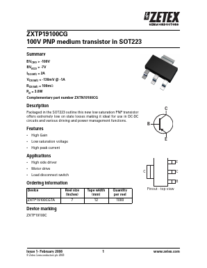 ZXTP19100CGTA Datasheet PDF Zetex => Diodes