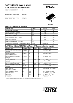 FZTA64 Datasheet PDF Zetex => Diodes