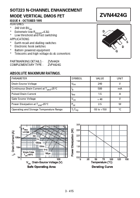 ZVN4424G Datasheet PDF Zetex => Diodes