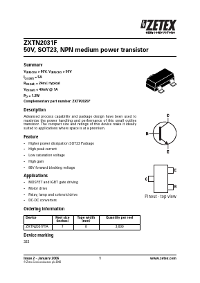 ZXTN2031F Datasheet PDF Zetex => Diodes