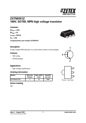 ZXTN5551Z Datasheet PDF Zetex => Diodes