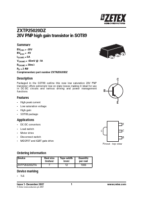 ZXTP25020DZTA Datasheet PDF Zetex => Diodes