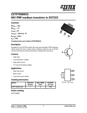 ZXTP19060CG Datasheet PDF Zetex => Diodes