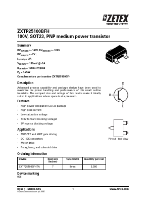 ZXTP25100BFH Datasheet PDF Zetex => Diodes