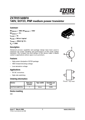 ZXTP25140BFH Datasheet PDF Zetex => Diodes