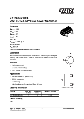 ZXTN25020DFLTA Datasheet PDF Zetex => Diodes