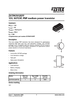 ZXTP07012EFF Datasheet PDF Zetex => Diodes