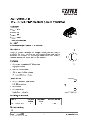 ZXTP25015DFH Datasheet PDF Zetex => Diodes