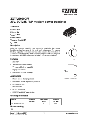 ZXTP25020CFF Datasheet PDF Zetex => Diodes