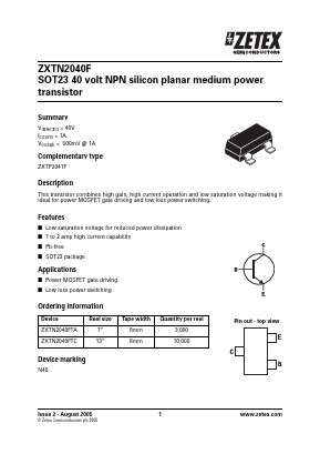 ZXTN2040F Datasheet PDF Zetex => Diodes