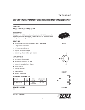 ZXTN2010Z Datasheet PDF Zetex => Diodes