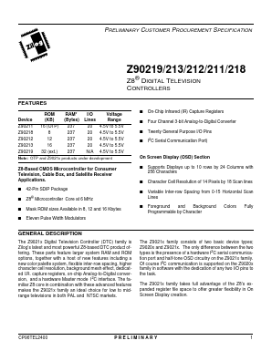 Z90218 Datasheet PDF Zilog