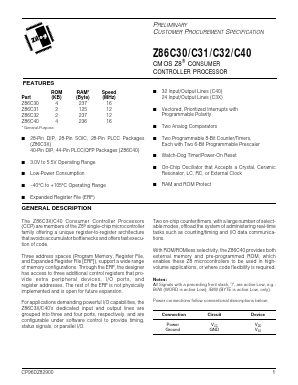 Z86C3016VEC Datasheet PDF Zilog