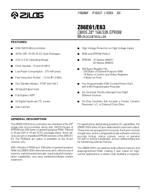 Z86E61 Datasheet PDF Zilog