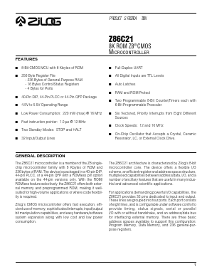 Z86C21 Datasheet PDF Zilog