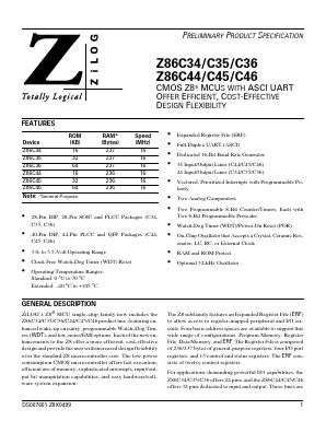 Z86C3416SEC Datasheet PDF Zilog