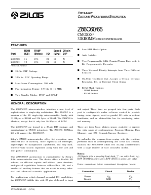Z86C60 Datasheet PDF Zilog