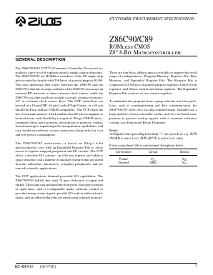 Z86C89PLCC Datasheet PDF Zilog