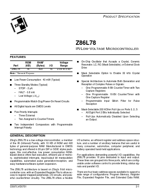 Z86L78 Datasheet PDF Zilog