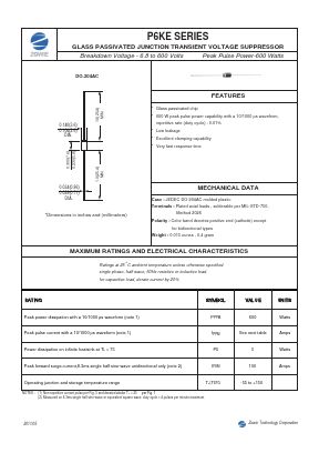 P6KE350CA Datasheet PDF ZOWIE Technology